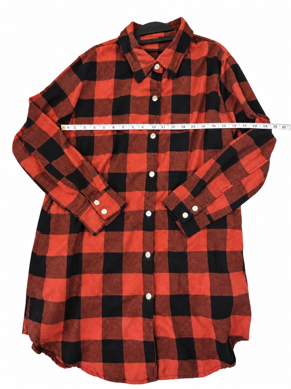 Burnt Orange Black Buffalo Plaid Oversized Flannel Tunic XL - Picture 5 of 6